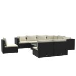 10-Piece Garden Lounge Set with Cushions Poly Rattan Wicker Outdoor Patio Furniture Black