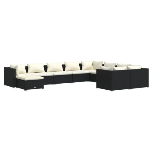 10-Piece Garden Lounge Set with Cushions Poly Rattan Wicker Outdoor Patio Furniture Black