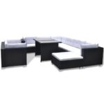 10-Piece Garden Lounge Set with Cushions Poly Rattan Wicker Outdoor Patio Furniture Black