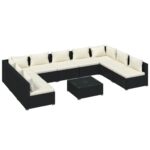 10-Piece Garden Lounge Set with Cushions Poly Rattan Wicker Outdoor Patio Furniture Black