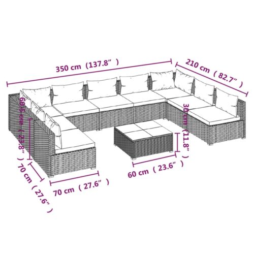 10-Piece Garden Lounge Set with Cushions Poly Rattan Wicker Outdoor Patio Furniture Black - Image 8