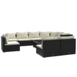 10-Piece Garden Lounge Set with Cushions Poly Rattan Wicker Outdoor Patio Furniture Black