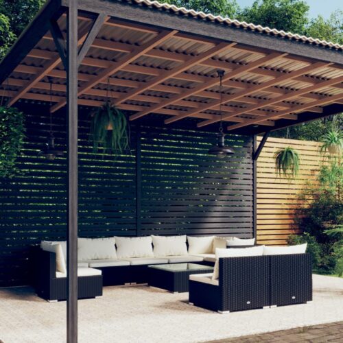 10-Piece Garden Lounge Set with Cushions Poly Rattan Wicker Outdoor Patio Furniture Black - Image 9