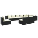 10-Piece Garden Lounge Set with Cushions Poly Rattan Wicker Outdoor Patio Furniture Black