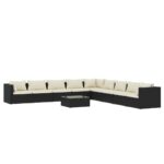 10-Piece Garden Lounge Set with Cushions Poly Rattan Wicker Outdoor Patio Furniture Black