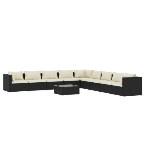 10-Piece Garden Lounge Set with Cushions Poly Rattan Wicker Outdoor Patio Furniture Black