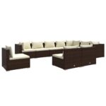 10-Piece Garden Lounge Set with Cushions Poly Rattan Wicker Outdoor Patio Furniture Brown