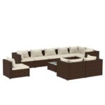 10-Piece Garden Lounge Set with Cushions Poly Rattan Wicker Outdoor Patio Furniture Brown