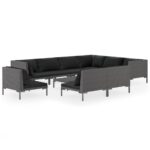 10-Piece Garden Lounge Set with Cushions Poly Rattan Wicker Outdoor Patio Furniture Dark Grey