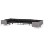 10-Piece Garden Lounge Set with Cushions Poly Rattan Wicker Outdoor Patio Furniture Dark Grey