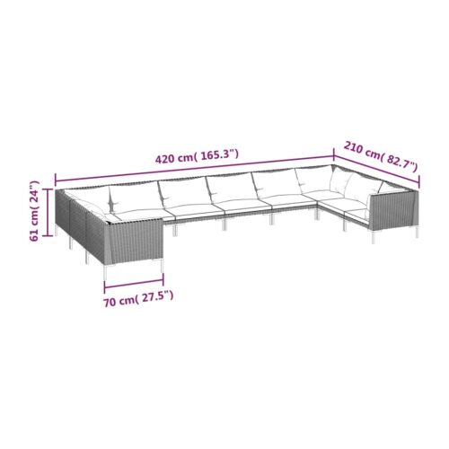 10-Piece Garden Lounge Set with Cushions Poly Rattan Wicker Outdoor Patio Furniture Dark Grey - Image 6