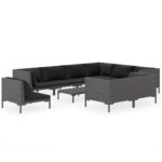 10-Piece Garden Lounge Set with Cushions Poly Rattan Wicker Outdoor Patio Furniture Dark Grey