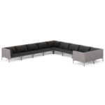 10-Piece Garden Lounge Set with Cushions Poly Rattan Wicker Outdoor Patio Furniture Dark Grey