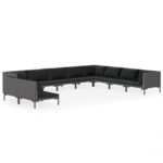 10-Piece Garden Lounge Set with Cushions Poly Rattan Wicker Outdoor Patio Furniture Dark Grey