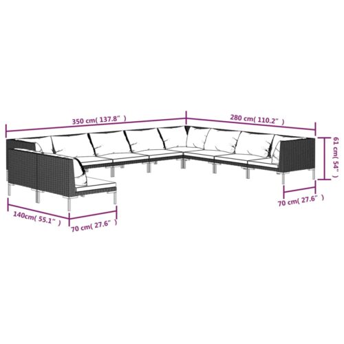 10-Piece Garden Lounge Set with Cushions Poly Rattan Wicker Outdoor Patio Furniture Dark Grey - Image 6