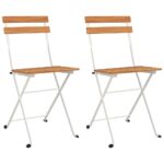 Folding Bistro Chairs 2pcs Solid Wood Acacia Steel