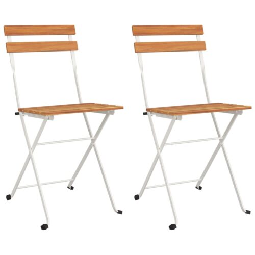 Folding Bistro Chairs 2pcs Solid Wood Acacia Steel