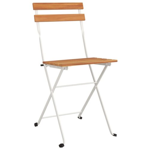 Folding Bistro Chairs 2pcs Solid Wood Acacia Steel - Image 3