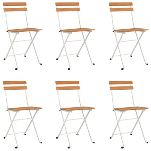 Folding Bistro Chairs 6pcs Solid Wood Acacia Steel - Image 10