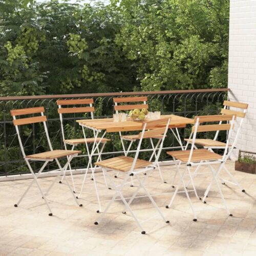 Folding Bistro Chairs 6pcs Solid Wood Acacia Steel - Image 2