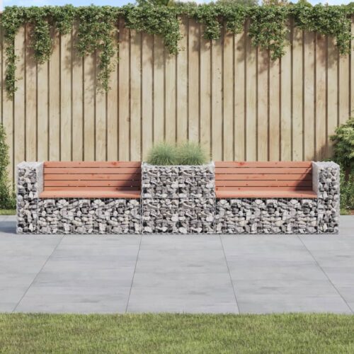 Gabion Design Garden Bench Outdoor Patio Park Wooden Seat Chair Steel Solid Wood - Image 2