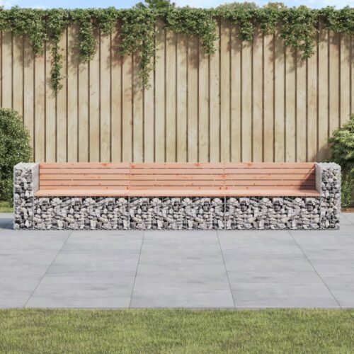 Gabion Design Garden Bench Outdoor Patio Park Wooden Seat Chair Steel Solid Wood - Image 2