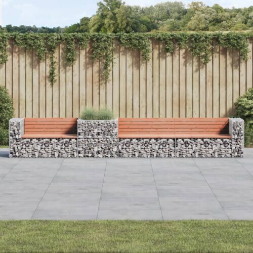 Gabion Design Garden Bench Outdoor Patio Park Wooden Seat Chair Steel Solid Wood - Image 2