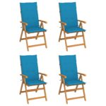 Garden Chairs 4pcs with Blue Cushions Solid Teak Wood