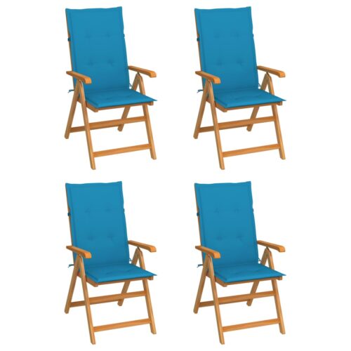 Garden Chairs 4pcs with Blue Cushions Solid Teak Wood