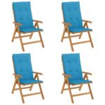 Reclining Garden Chairs with Cushions 4pcs Solid Wood Teak