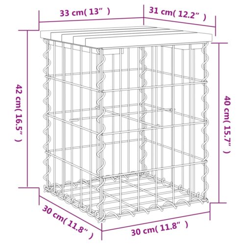 Gabion Garden Bench Outdoor Patio Wooden Park Seat Chair Steel Solid Pine Wood - Image 8