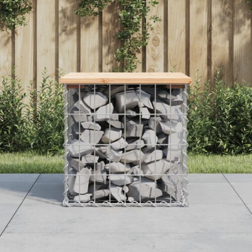 Gabion Garden Bench Outdoor Patio Wooden Park Seat Chair Steel Solid Pine Wood - Image 2