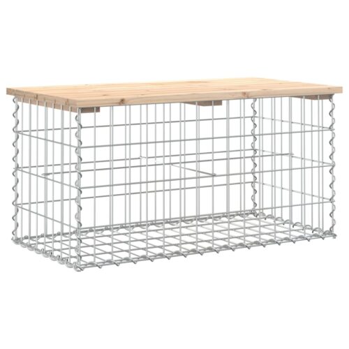 Gabion Garden Bench Outdoor Patio Wooden Park Seat Chair Steel Solid Pine Wood