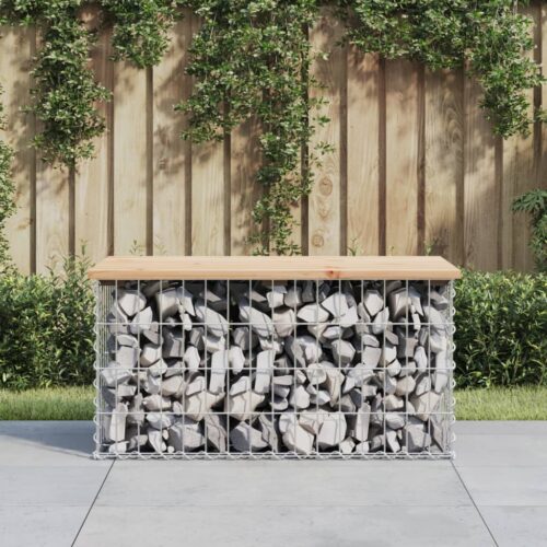 Gabion Garden Bench Outdoor Patio Wooden Park Seat Chair Steel Solid Pine Wood - Image 2