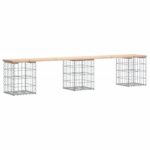 Gabion Garden Bench Outdoor Patio Wooden Park Seat Chair Steel Solid Pine Wood