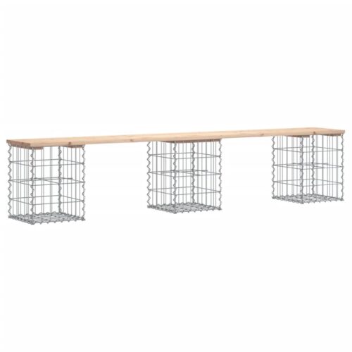 Gabion Garden Bench Outdoor Patio Wooden Park Seat Chair Steel Solid Pine Wood