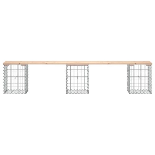 Gabion Garden Bench Outdoor Patio Wooden Park Seat Chair Steel Solid Pine Wood - Image 3