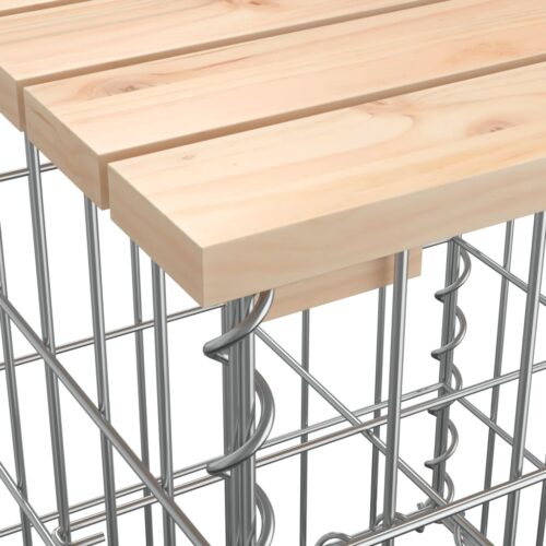 Gabion Garden Bench Outdoor Patio Wooden Park Seat Chair Steel Solid Pine Wood - Image 6