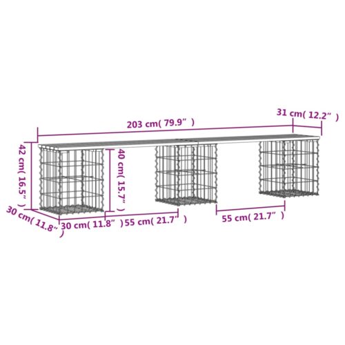 Gabion Garden Bench Outdoor Patio Wooden Park Seat Chair Steel Solid Pine Wood - Image 8