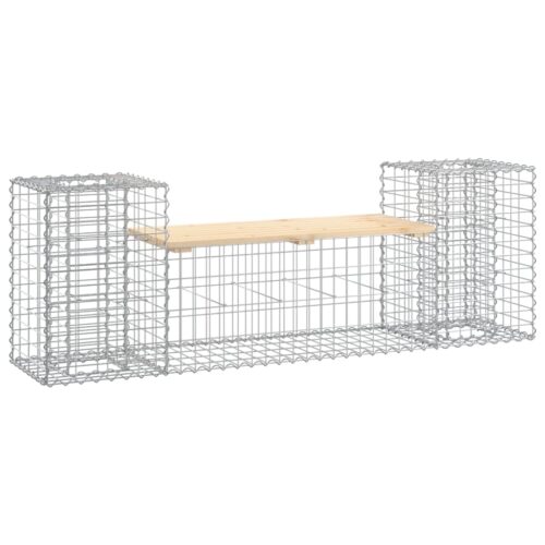 Gabion Garden Bench Outdoor Patio Wooden Park Seat Chair Steel Solid Pine Wood