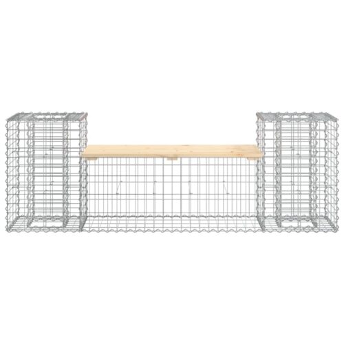 Gabion Garden Bench Outdoor Patio Wooden Park Seat Chair Steel Solid Pine Wood - Image 3