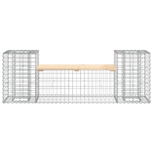 Gabion Garden Bench Outdoor Patio Wooden Park Seat Chair Steel Solid Pine Wood - Image 5