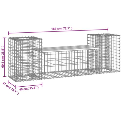 Gabion Garden Bench Outdoor Patio Wooden Park Seat Chair Steel Solid Pine Wood - Image 8
