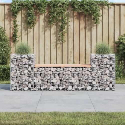 Gabion Cage Garden Bench Outdoor Patio Wooden Park Seat Chair Steel Solid Wood - Image 2