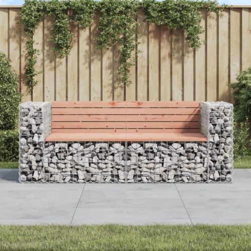 Gabion Cage Garden Bench Outdoor Patio Wooden Park Seat Chair Steel Solid Wood - Image 2