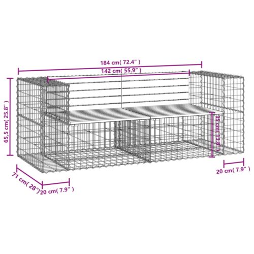 Gabion Cage Garden Bench Outdoor Patio Wooden Park Seat Chair Steel Solid Wood - Image 7