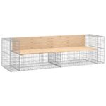 Gabion Garden Bench Outdoor Patio Wooden Park Seat Chair Steel Solid Pine Wood