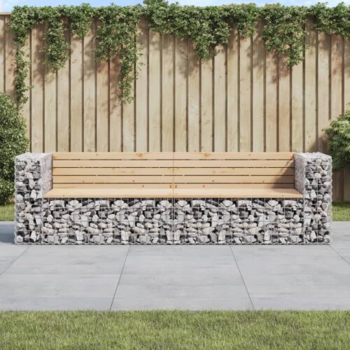 Gabion Garden Bench Outdoor Patio Wooden Park Seat Chair Steel Solid Pine Wood - Image 2
