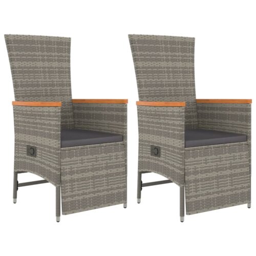3-Piece Garden Dining Set with Cushions Grey Poly Rattan Wicker Outdoor Patio Furniture - Image 4