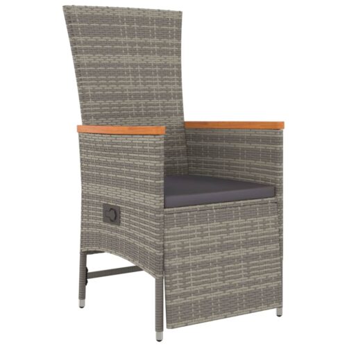 3-Piece Garden Dining Set with Cushions Grey Poly Rattan Wicker Outdoor Patio Furniture - Image 5